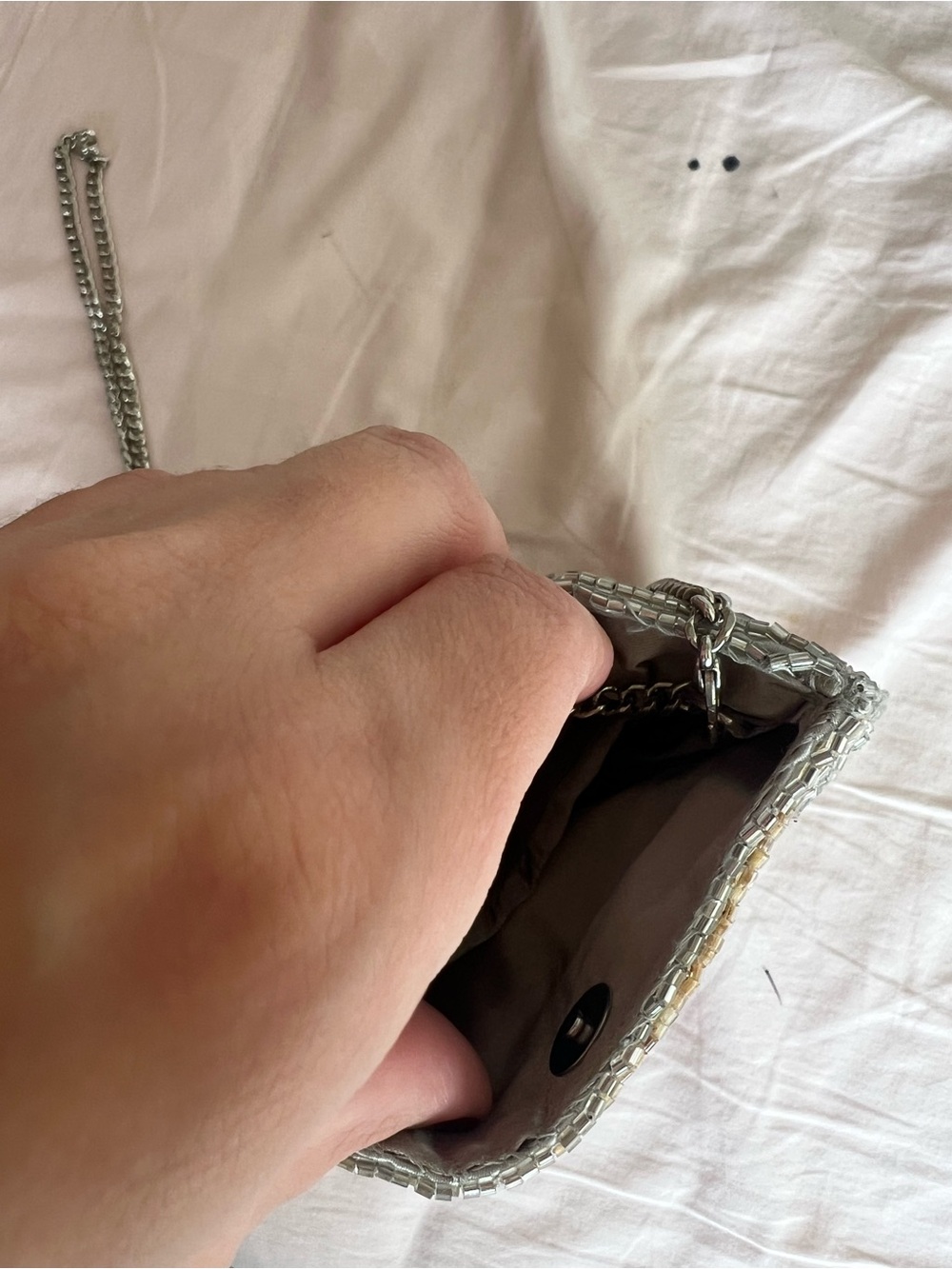 Zara Silver & Gold Beaded 🐚 Evening Clutch with Chain Strap - Picture 5 of 9